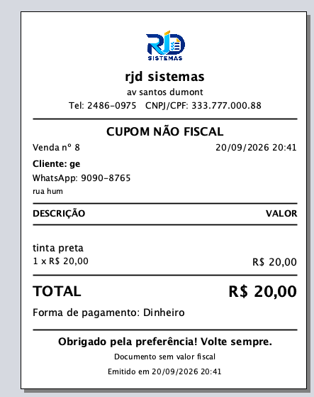 Cupom não fiscal da venda