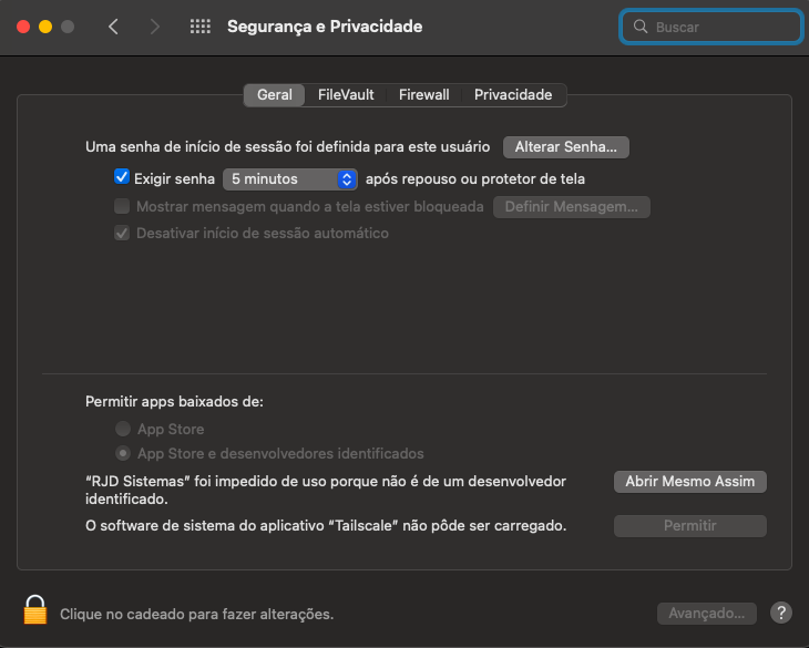 Como liberar o instalador nos Ajustes do Sistema do macOS