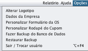 Tela de opções e personalização